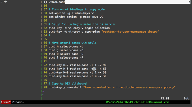 tmux split pane